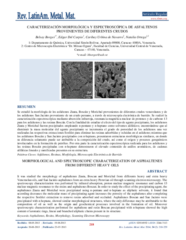  PDF Caracterizaci n Morfol gica Y Espectrosc pica De Asfaltenos 