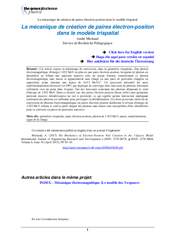 (PDF) La mécanique de création de paires électronpositon dans le — free download