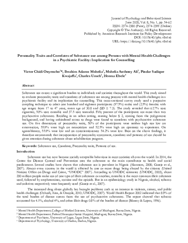 (PDF) Personality Traits and Correlates of Substance use among Persons ...