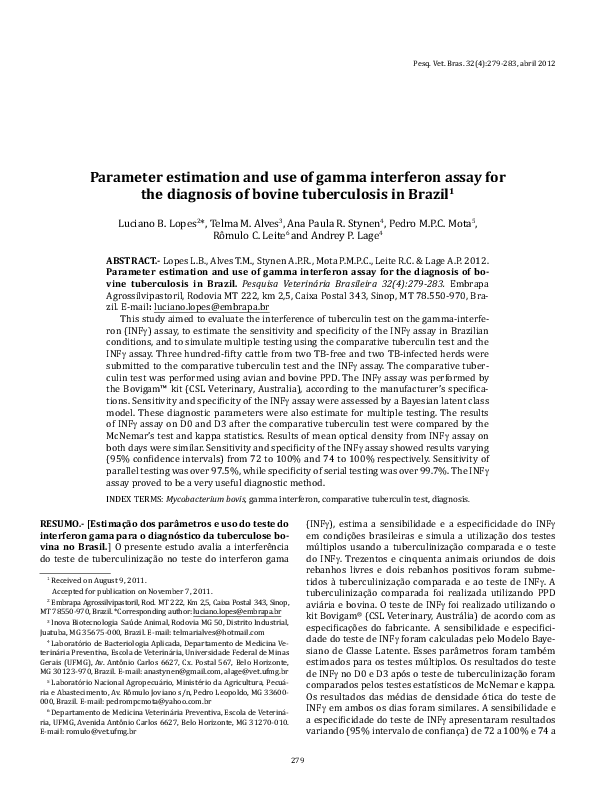 (PDF) Parameter estimation and use of gamma interferon assay for the ...