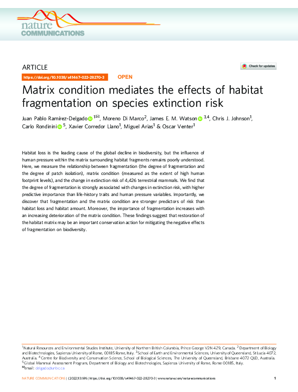 (PDF) Matrix condition mediates the effects of habitat fragmentation on ...