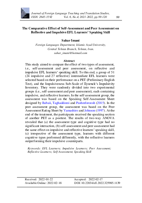 (PDF) The Comparative Effect of Self-Assessment and Peer Assessment on ...