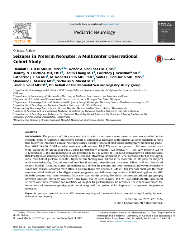 (PDF) Seizures in Preterm Neonates: A Multicenter Observational Cohort ...