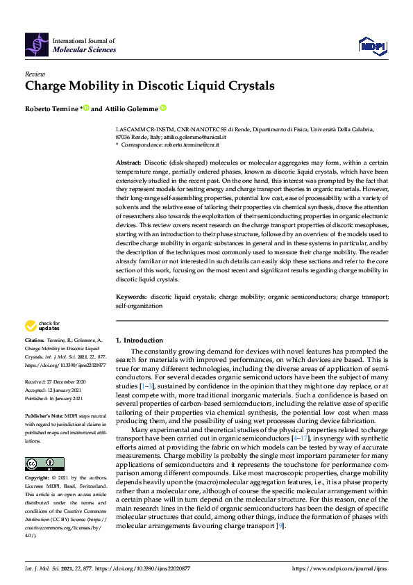 (PDF) Charge Mobility in Discotic Liquid Crystals