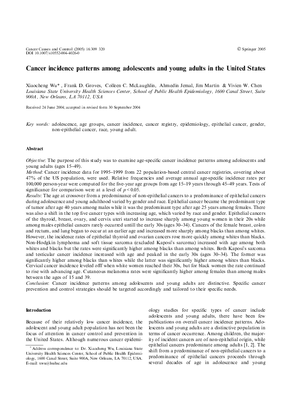 (PDF) Cancer incidence patterns among adolescents and young adults in ...