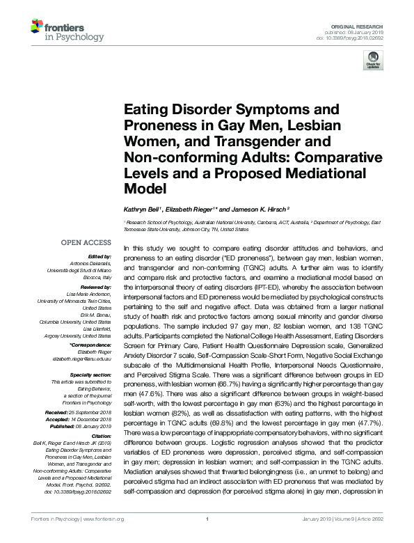 (PDF) Eating Disorder Symptoms and Proneness in Gay Men, Lesbian Women ...