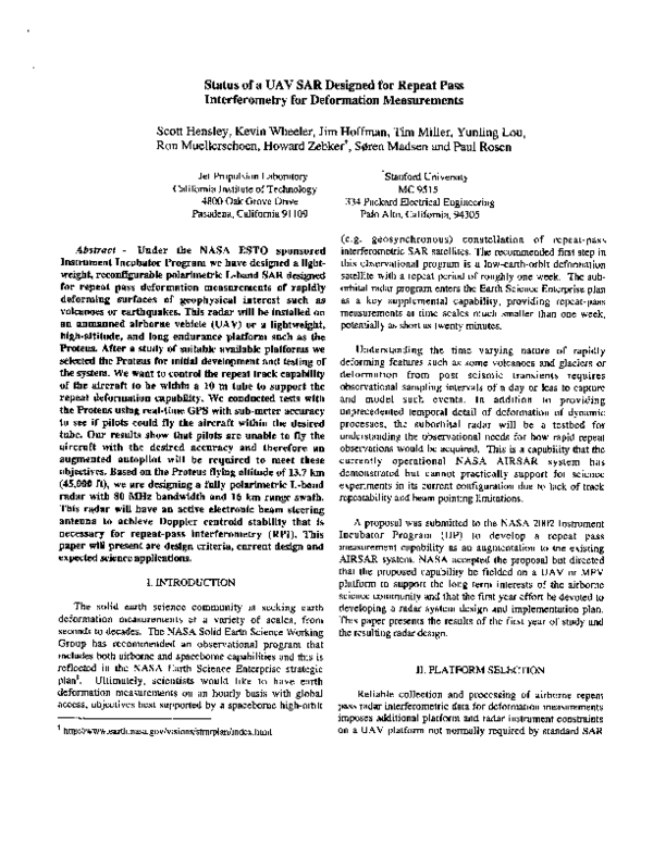 (PDF) Status of a UAVSAR designed for repeat pass interferometry for ...