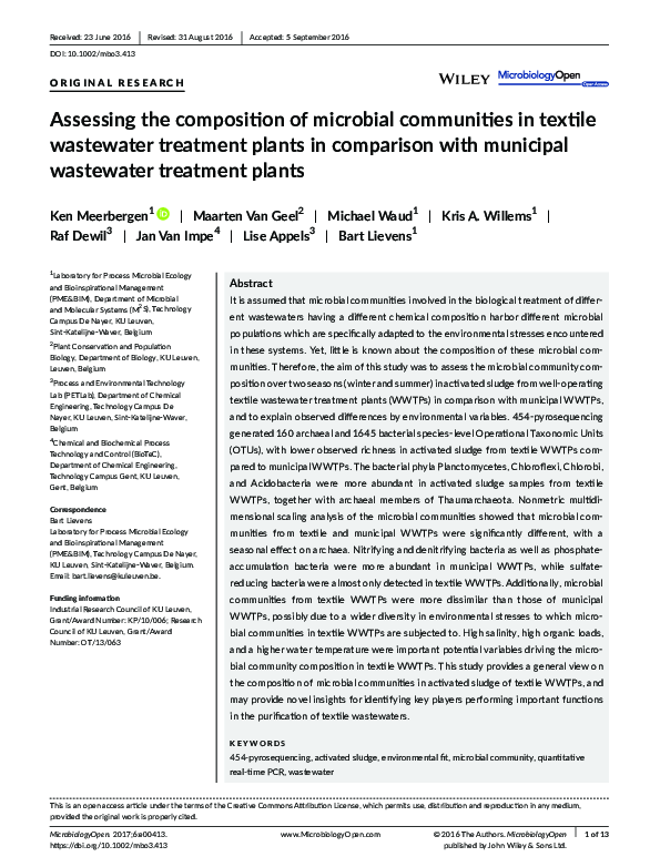 (PDF) Assessing the composition of microbial communities in textile ...