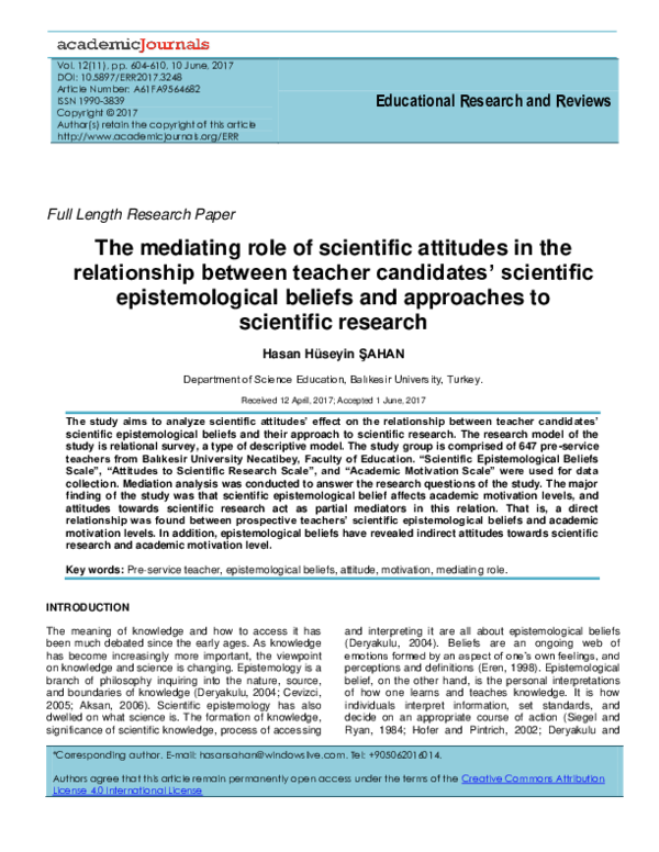 (PDF) The mediating role of scientific attitudes in the relationship ...