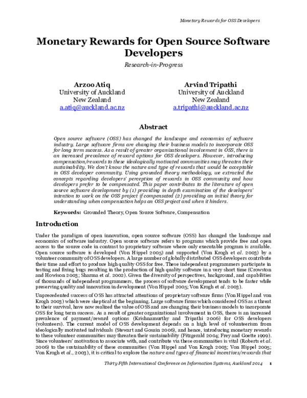 (PDF) Monetary Rewards for Open Source Software Developers Research-in ...