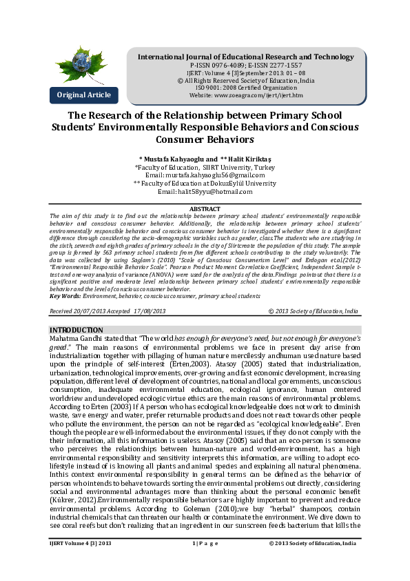 (PDF) The research of the relationship between primary school students ...