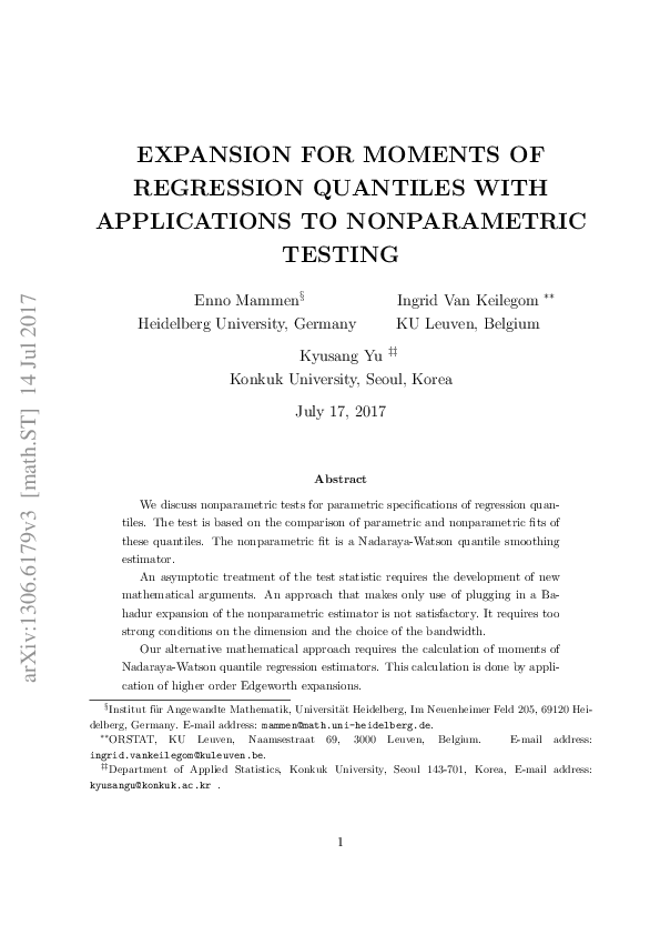 (PDF) Expansion for moments of regression quantiles with application to ...