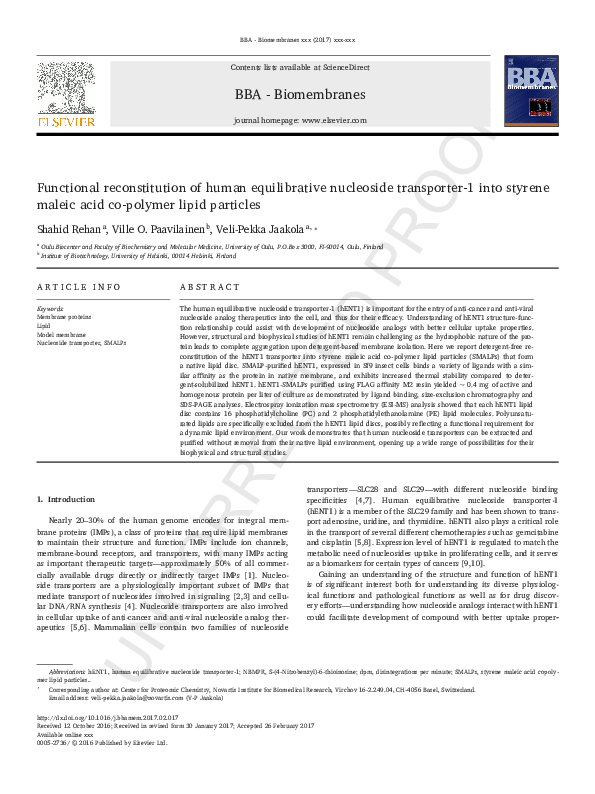 (PDF) Functional reconstitution of human equilibrative nucleoside ...