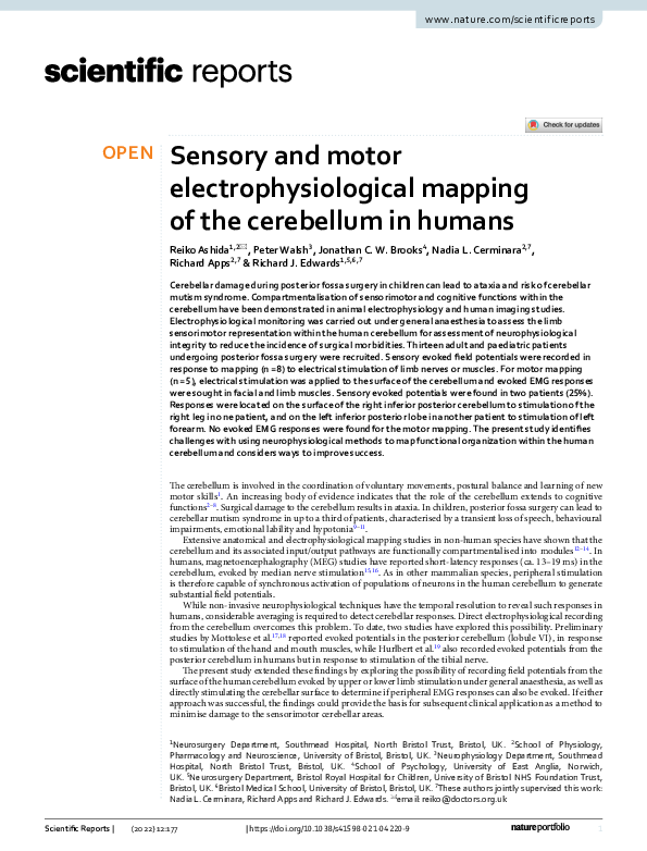 (PDF) Sensory and motor electrophysiological mapping of the cerebellum ...