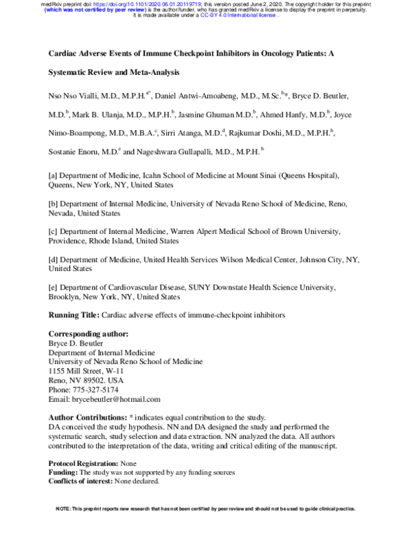 (PDF) Cardiac Adverse Events of Immune Checkpoint Inhibitors in ...