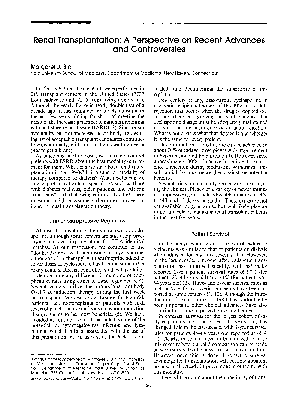 (PDF) Renal Transplantation A Perspective on Recent Advances and