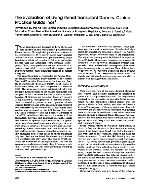 (PDF) The evaluation of living renal transplant donors: clinical ...