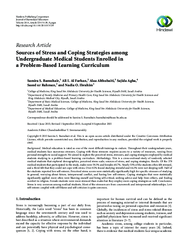 (PDF) Sources of Stress and Coping Strategies among Undergraduate ...