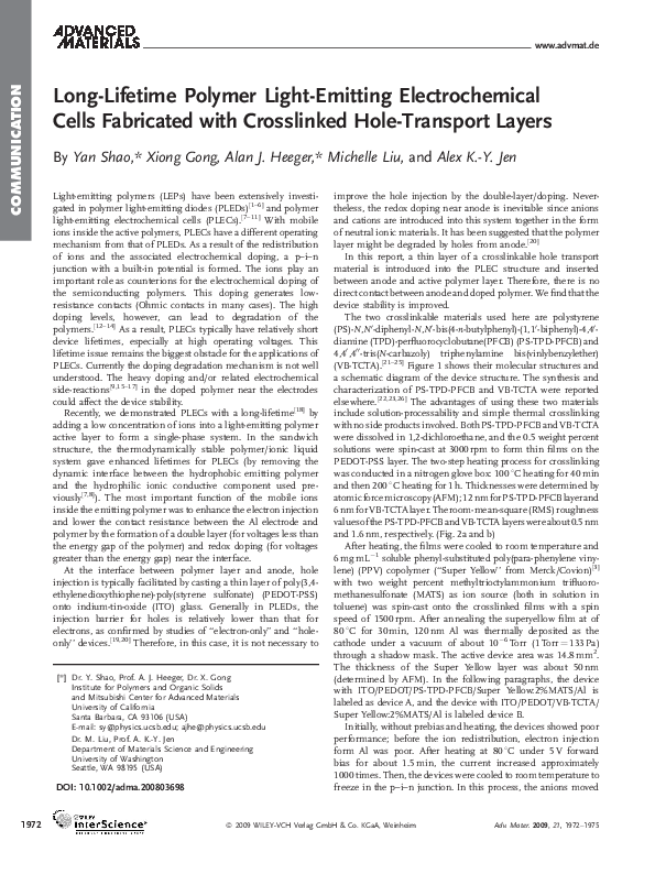 (PDF) Long-Lifetime Polymer Light-Emitting Electrochemical Cells ...
