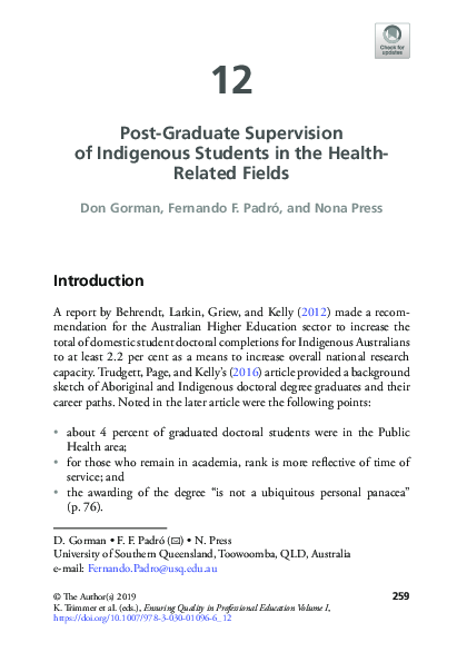(PDF) Post-Graduate Supervision of Indigenous Students in the Health ...