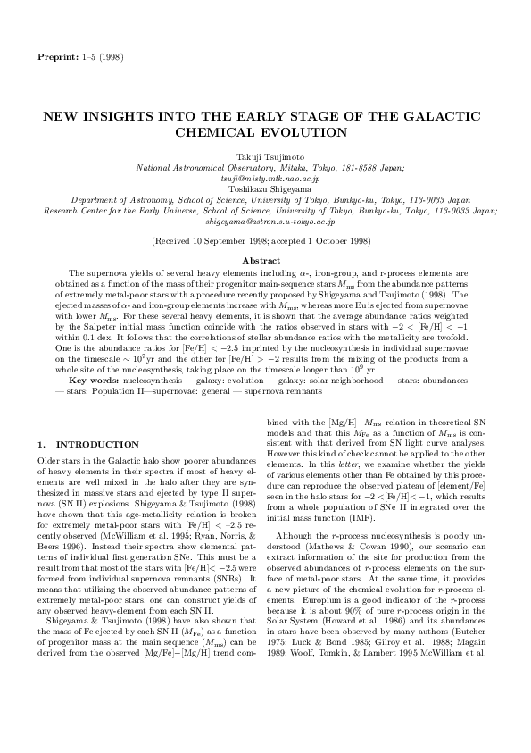(PDF) New Insights into the Early Stage of the Galactic Chemical Evolution