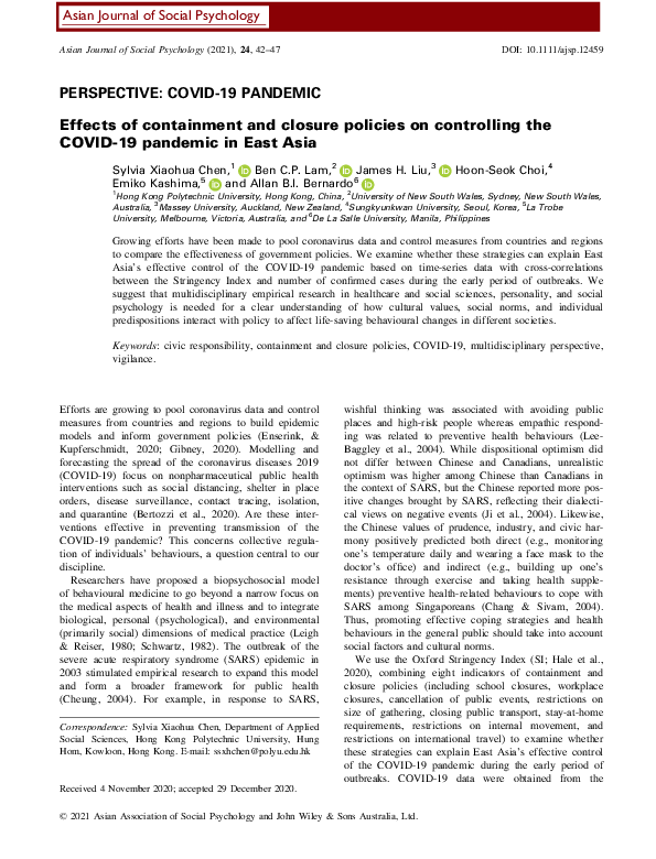 (PDF) Effects of containment and closure policies on controlling the ...