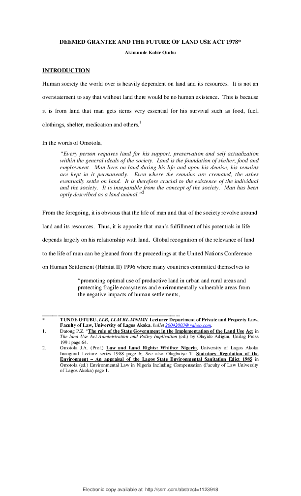 (PDF) LAND REFORMS AND THE FUTURE OF LAND USE ACT IN NIGERIA