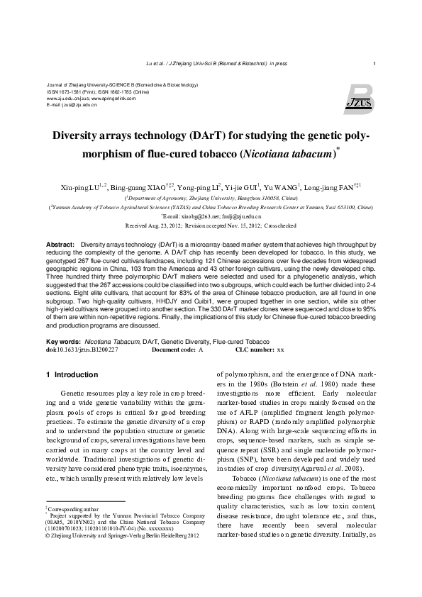 (PDF) Diversity arrays technology (DArT) for studying the genetic ...