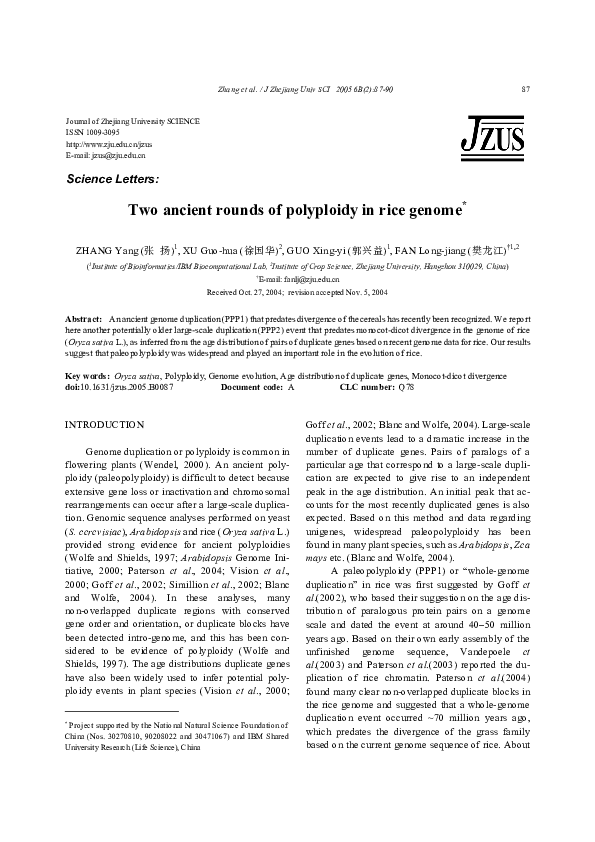 (PDF) Two ancient rounds of polyploidy in rice genome
