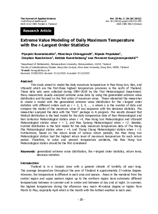 (PDF) Extreme Value Modeling of Daily Maximum Temperature with the r ...