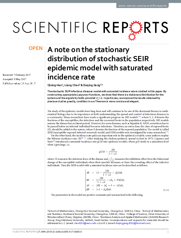 (PDF) A note on the stationary distribution of stochastic SEIR epidemic ...