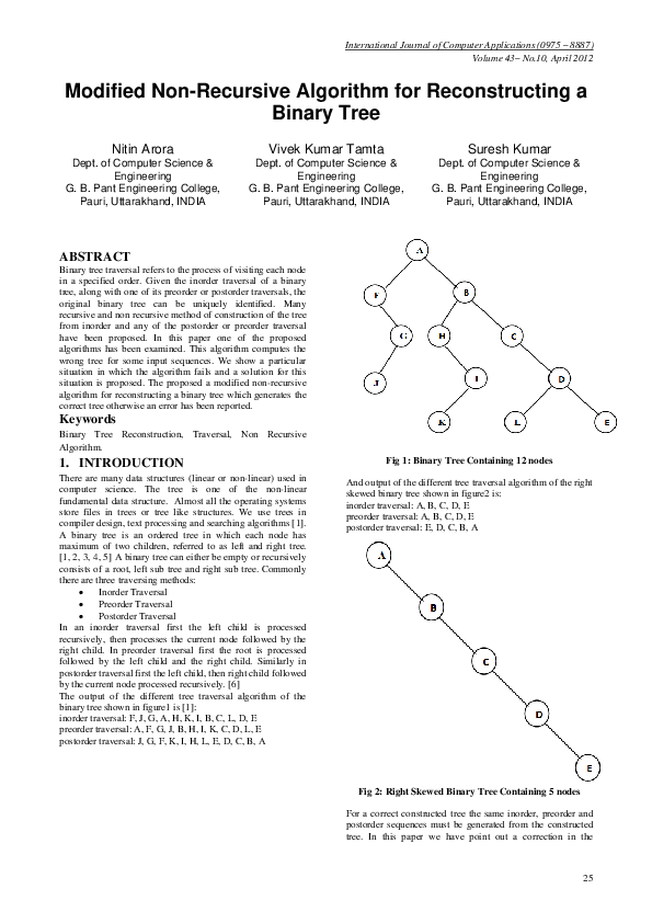(PDF) Kumar S: “Modified NonRecursive Algorithm for Reconstructing a ...