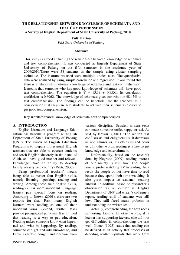 (PDF) THE RELATIONSHIP BETWEEN KNOWLEDGE OF SCHEMATA AND TEXT ...