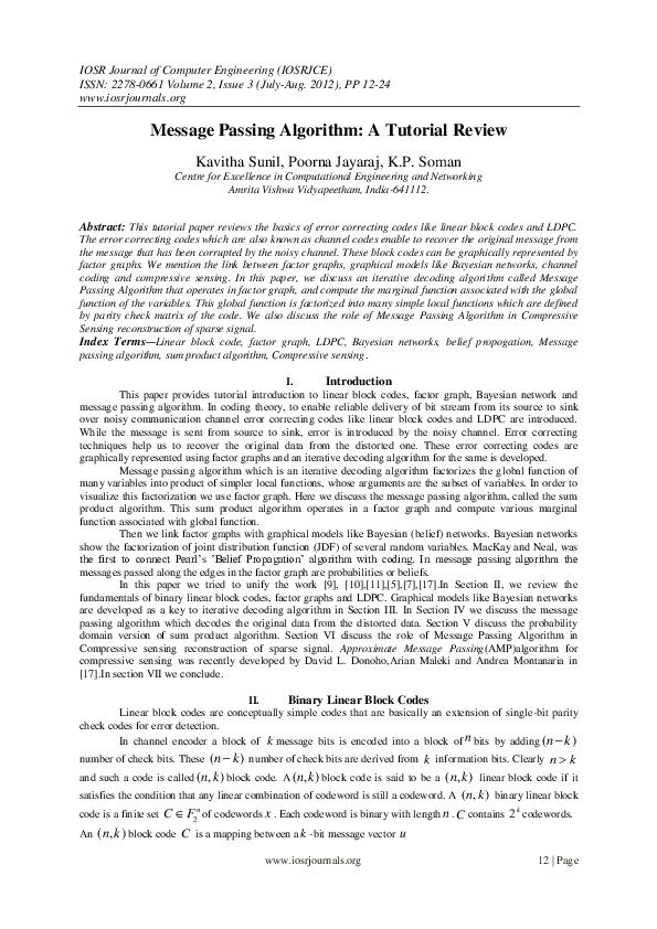 (PDF) Message Passing Algorithm: A Tutorial Review