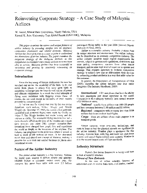 (PDF) Reinventing Corporate Strategy--A Case Study of Malaysia Airlines