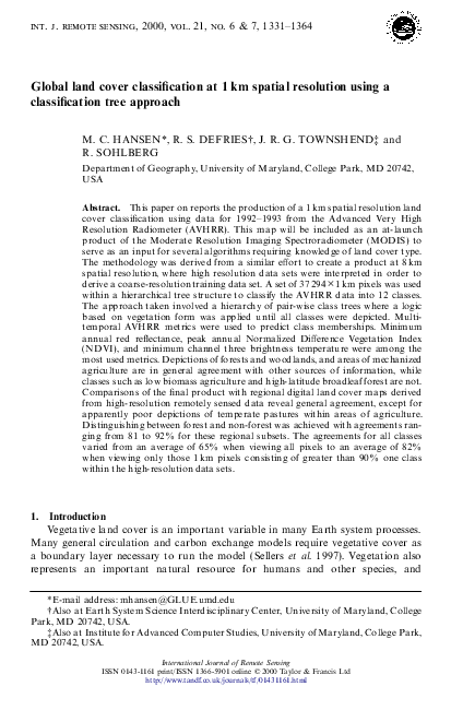 (PDF) Global land cover classification at 1 km spatial resolution using ...