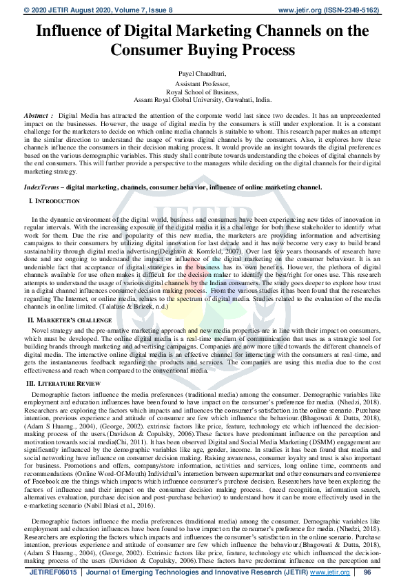 (PDF) Influence of Digital Marketing Channels on the Consumer Buying ...