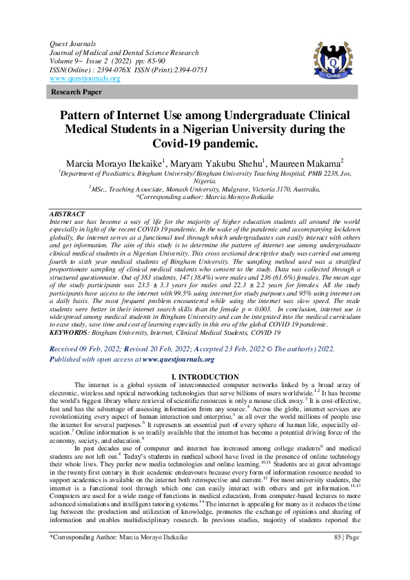 (PDF) Pattern of Internet Use among Undergraduate Clinical Medical ...