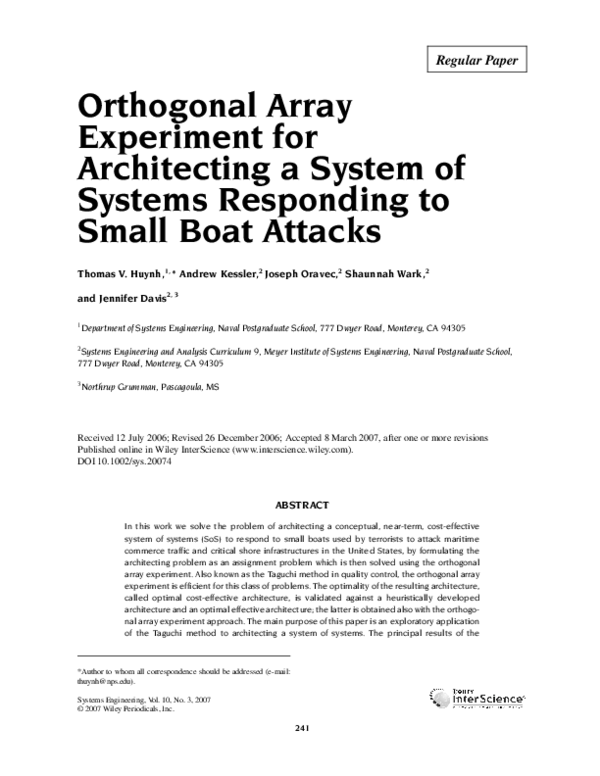 (PDF) Orthogonal Array Experiment for Architecting a System of Systems ...
