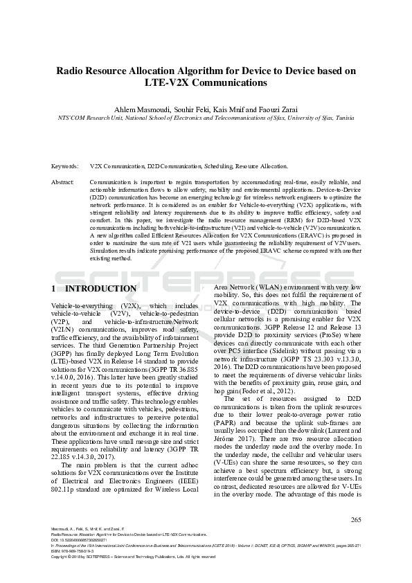 (PDF) Radio Resource Allocation Algorithm for Device to Device based on ...