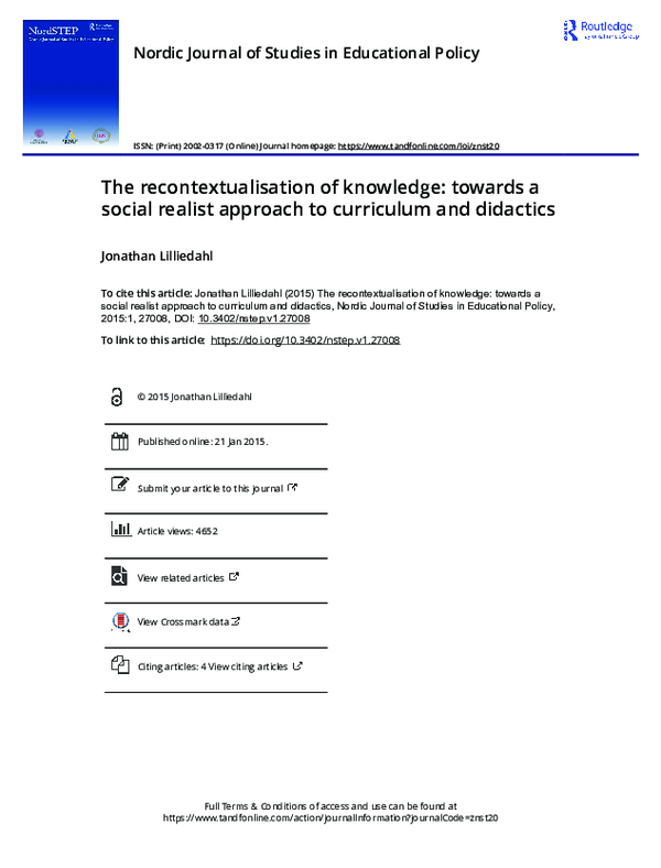 (PDF) The recontextualisation of knowledge: towards a social realist ...