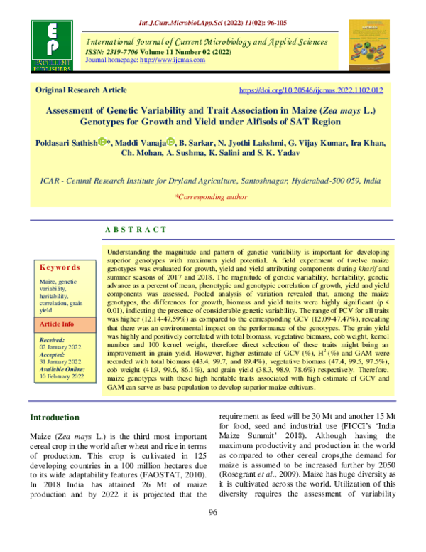 (PDF) Assessment of Genetic Variability and Trait Association in Maize ...