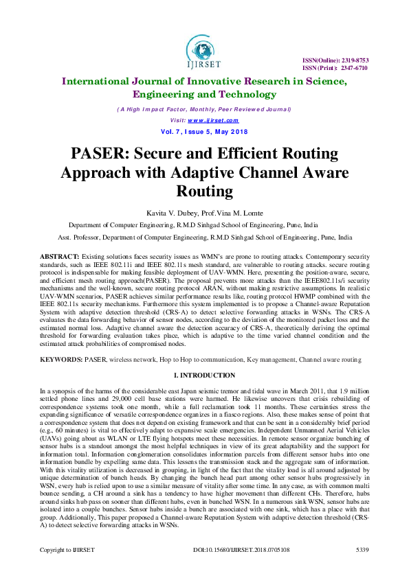 (PDF) PASER: Secure and Efficient Routing Approach with Adaptive ...
