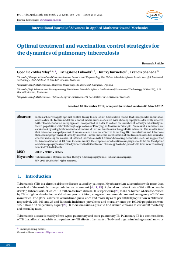 (PDF) Optimal treatment and vaccination control strategies for the ...