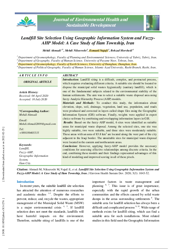 (PDF) Landfill Site Selection Using Geographic Information System and ...