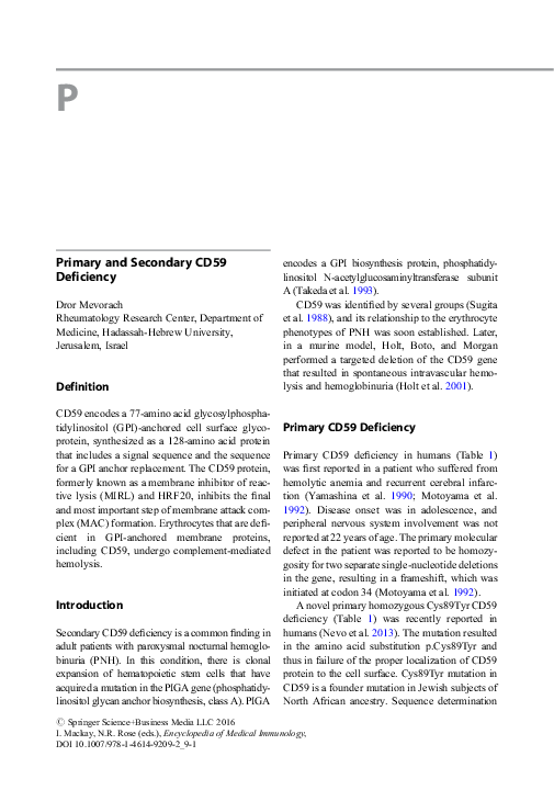 (PDF) Primary and Secondary CD59 Deficiency