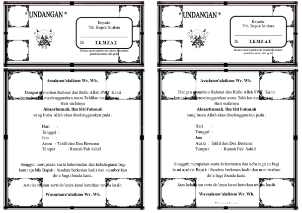 (DOC) Contoh Undangan Tahlil 40 100 1000 Hari Orang Meninggal | Taufik