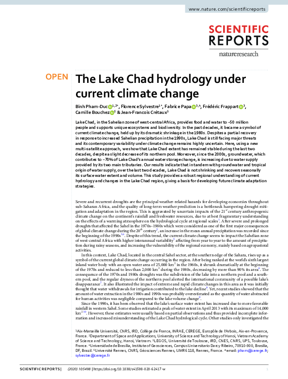 (PDF) The Lake Chad hydrology under current climate change