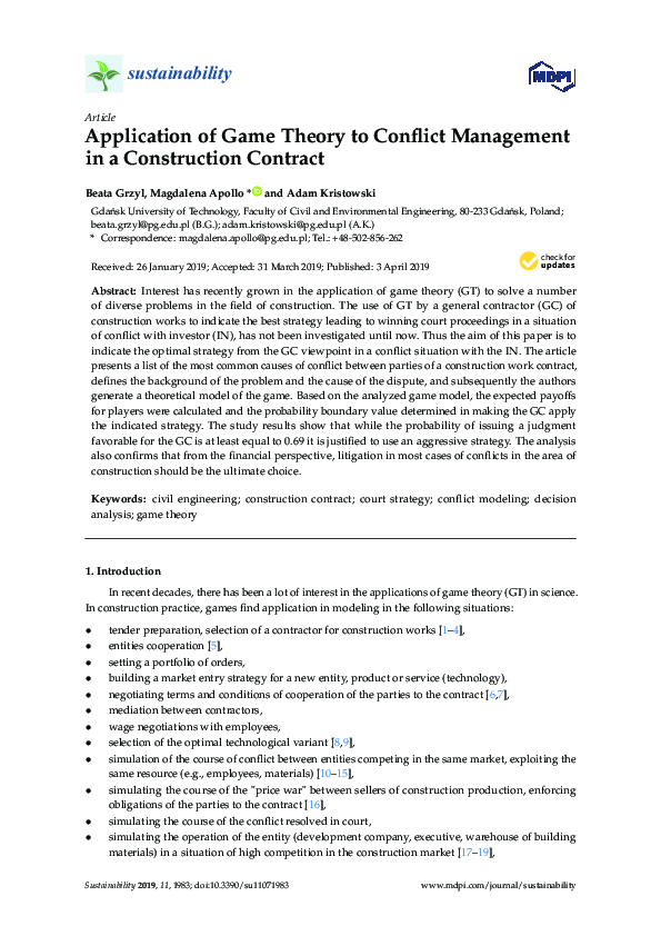 (PDF) Application of Game Theory to Conflict Management in a ...