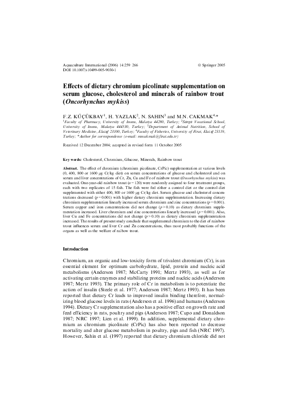 (PDF) Effects of dietary chromium picolinate supplementation on serum ...
